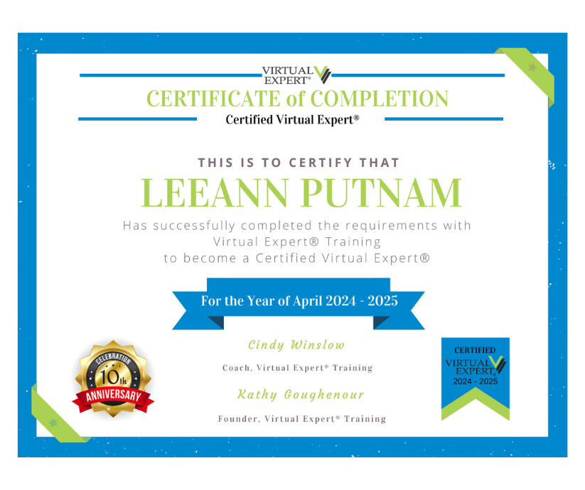 Virtual Expert Certification Leeann Putnam